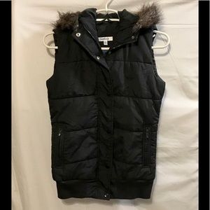 Adidas Black Puffer Vest with Faux Fur Around Hood
